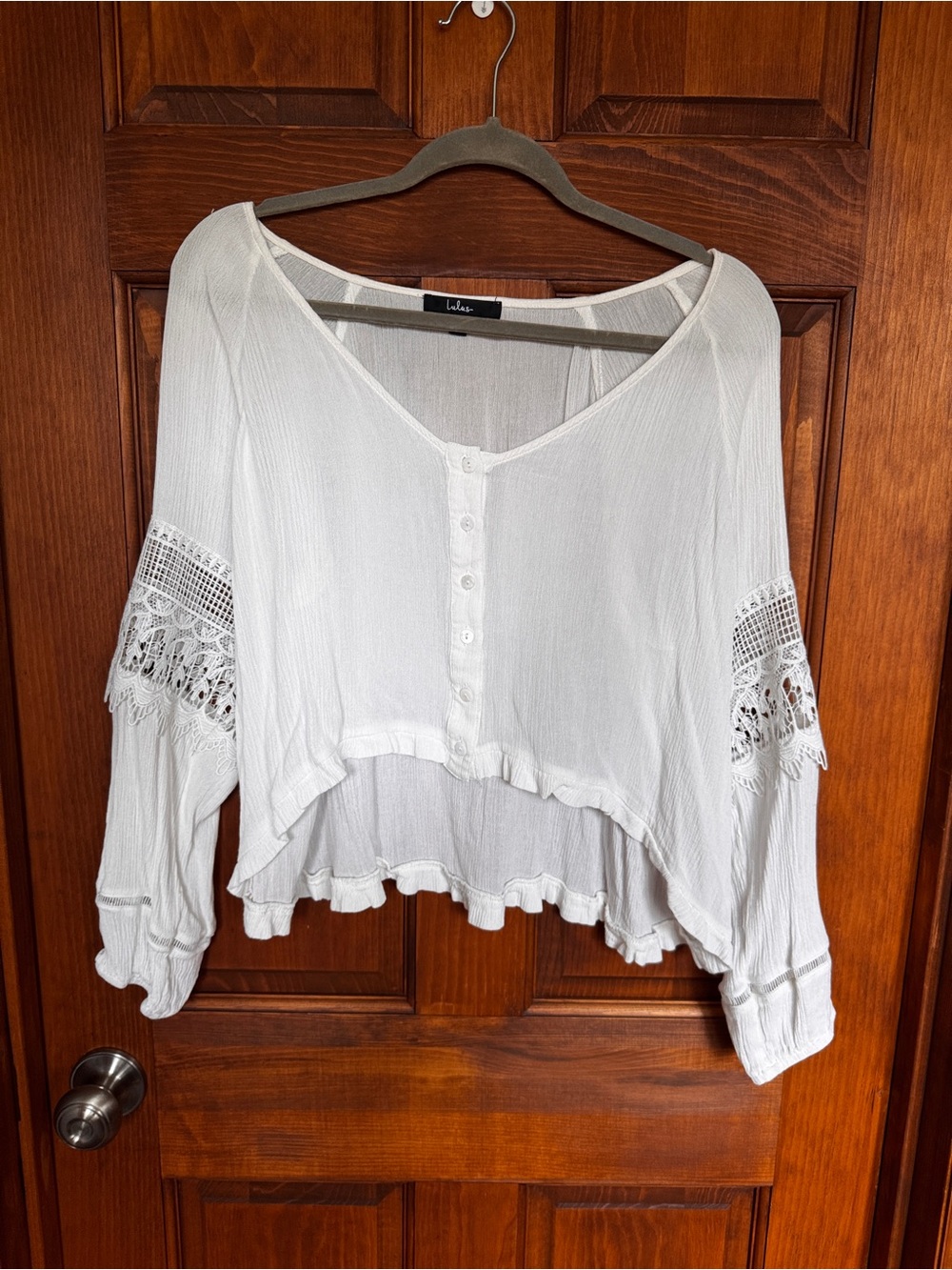 Lulu's White Crochet-Trim Button Front Blouse - Picture 2 of 8